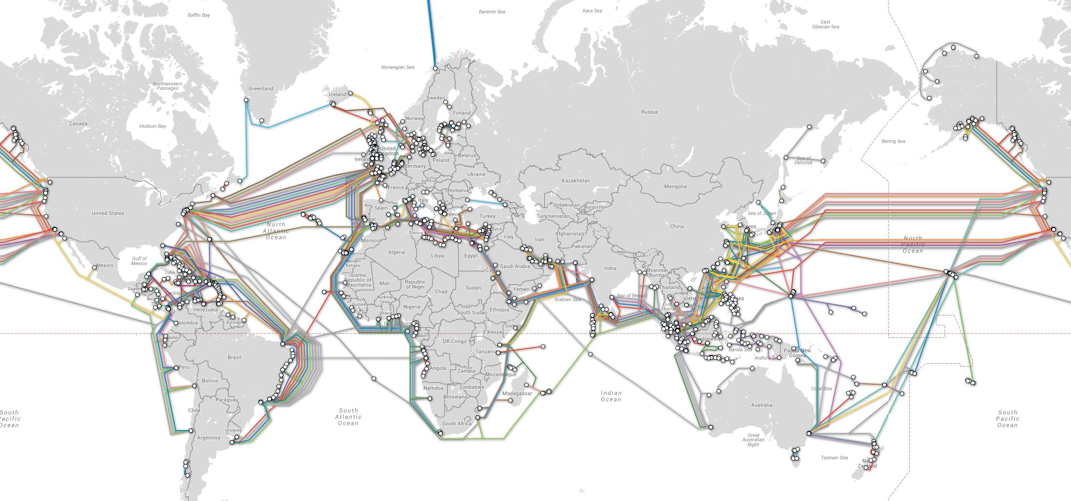 World submarine cable network map